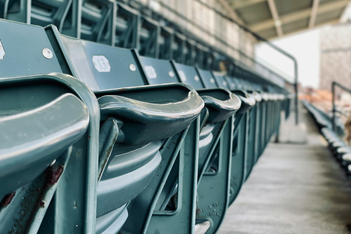 Row of empty seats at a stadium.